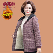 俞兆林（YUZHAOLIN）中年媽媽冬裝短款格子棉衣外套休閑時(shí)尚棉服中老年女加絨加厚棉襖 紫色 XL (參考90-105斤)
