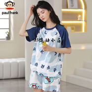 大嘴猴（paul frank）睡衣女夏季短袖純棉圓領(lǐng)薄款卡通印花大碼女士家居服套裝 藍色【PF21JOA2R33W】 女款 175 L