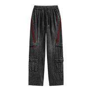 THE SIMPSONS辛普森一家潮流百搭哈倫褲寬松拼色多口袋牛仔褲街頭男女直筒褲 黑色 L (175/80A)