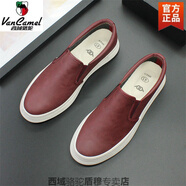 西域駱駝一腳蹬休閑皮鞋2025百搭男士鞋子軟底潮鞋平底板鞋春秋季男鞋 酒紅色 8037 BD-駱駝官方品牌官 38