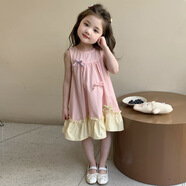 COLORFUL GEMS女童花邊蝴蝶結連衣裙2025新款兒童洋氣公主裙子小童休閑吊帶裙 粉色 120 cm