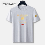 TOUCHPOINT輕奢潮牌 冰絲短袖T恤男圓領(lǐng)夏季大碼薄款半袖莫代爾打底印花體恤 花灰 L25大標(biāo)+M11袖標(biāo) 3XL （建議170-185斤）