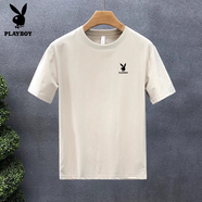 花花公子（PLAYBOY）棉質(zhì)短袖t恤男士2025夏季薄款寬松休閑百搭圓領(lǐng)體恤上衣 杏色 XL 145-160斤