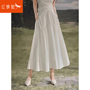 紅蜻蜓法式白色抽褶仙女半身裙女2025夏季新款時(shí)尚氣質(zhì)高腰云朵A字裙子 白色半身裙 L （110-120斤）