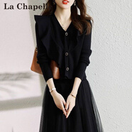 拉夏貝爾（La Chapelle）針織連衣裙女裝新款2025年秋冬裙小個子氣質(zhì)中長款毛衣打底裙子 黑色 M （建議95-110斤）