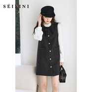 詩(shī)凡黎（‘S EIFINI）【灰天鵝】詩(shī)凡黎年會(huì )無(wú)袖毛呢連衣裙2025春新款中長(cháng)裙女小香風(fēng) 淺灰（薄款） XS