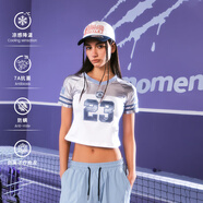 SuaMoment貼布繡插肩v領(lǐng)撞色短袖T恤女夏季短袖休閑運動(dòng)球衣體恤 白色 S