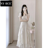 NY-RCE法式白色感仙女連衣裙女夏季新款超仙公主裙溫柔風氣質長裙子 連衣裙 L 【100-120斤】