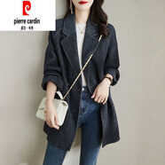 皮爾卡丹（pierre cardin）2025新款雙面絨大衣秋冬高端女裝小個子韓版手工羊毛呢子外套 藏藍色(人字紋) S ( 90-115斤 )