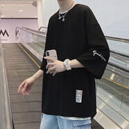 姿偉祺夏季潮流印花恤男寬松大碼情侶短袖冰絲潮牌 黑色【M21】KC 2XL