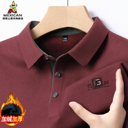 稻草人長(cháng)袖t恤男春秋冬季加絨加厚款行政Polo打底衫商務(wù)休閑中年爸爸裝 6975JR-紅色 XL