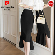 皮爾卡丹（pierre cardin）2025春裝新款設計感小眾黑色魚(yú)尾裙半身裙氣質(zhì)修身雪紡拼接包臀裙 黑色 S