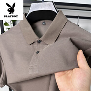 花花公子（PLAYBOY）棉短袖t恤男夏季商務(wù)翻領(lǐng)POLO衫純色體恤休閑百搭 深咖色 XL