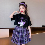 藍貝妮女童套裝夏季2026新款庫洛米兒童衣服洋氣童裝短袖裙子小女孩夏裝 黑色 130 碼建議身高120CM