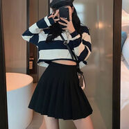 FHHUABD2024年百褶裙女夏高腰春秋新款毛呢半身裙大碼jk顯瘦秋冬黑色短裙 黑色春夏西裝面料加長(cháng)款44cm XS 70-80斤