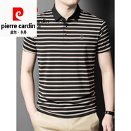皮爾卡丹品牌（pierre cardin）冰絲短袖t恤男士2025夏季薄款條紋翻領(lǐng)上衣 5923卡其 M 【90-110斤】
