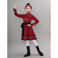 喬庭新款兒童蒙古舞蹈演出服女童少數(shù)民族服裝蒙族白馬舞大擺裙練功服 女款三件套 連衣裙+頭飾+腰帶 110 cm