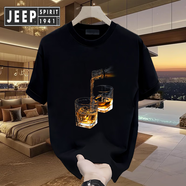 JEEP SPIRIT吉普夏季創(chuàng  )意潮牌短袖恤男美式高街復古休閑百搭寬松圓領(lǐng)體恤 黑色【前中大圖K5019 兩杯酒】20 XL 建議140-160斤