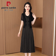皮爾卡丹（pierre cardin）新中式時尚波點(diǎn)上衣+裙子兩件套收腰顯瘦遮肉遮肚子氣質(zhì)端莊套裝 黑色 L 95-110斤