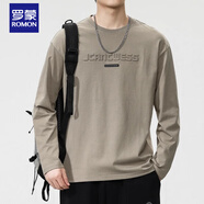 羅蒙（ROMON）t恤男長(cháng)袖260g重磅純棉純色寬松春秋款衛衣圓領(lǐng)白色內搭打底衫男 8079灰杏色 2XL 體重160-180斤