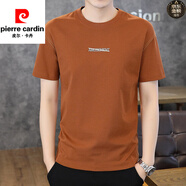 皮爾卡丹（pierre cardin）白色字母短袖t恤男2025夏季新款潮流寬松簡(jiǎn)約風(fēng)短袖體恤圓領(lǐng)小衫 焦糖色 100%不起球不掉色 M 100%不起球不掉色