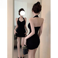 憶靜萱（YIJINGXUAN）夜店夏裝辣妹氣質(zhì)掛脖交叉褶皺背心包臀裙女裝吊帶連衣裙感小黑裙 【品牌精選款*連衣裙】 M 建議90-100斤
