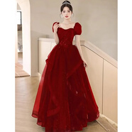 唐努烏大碼敬酒服新娘酒紅色結婚訂婚回門(mén)氣質(zhì)禮服連衣裙女平時(shí)可穿 酒紅色常規 S