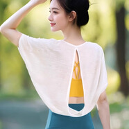 雙秀瑜伽服套裝高級感三件套絕美普拉提修身透氣寬松罩衫運動(dòng)健身文胸 白色罩衫+姜黃文胸（兩件套） S 80-100