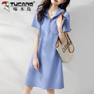 啄木鳥(niǎo)（TUCANO）今年流行棉質(zhì)歐貨藍色衛衣連衣裙2025夏季休閑連帽T恤裙氣質(zhì) 藍色 3XL 【建議140斤-160斤】