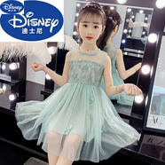 迪士尼（Disney）女大童夏季背心連衣裙2025新款夏裝7公主裙12歲女孩9蕾絲網(wǎng)紗裙子 綠色 無袖 120 CM(適合身高105-115CM之間)