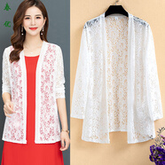 芭瑾圖春夏遮陽(yáng)衫大碼女中長(cháng)款蕾絲開(kāi)衫薄外套夏季新款空調衫外披肩 中款白色 XL