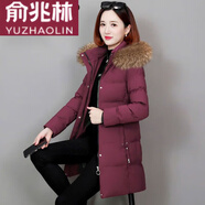 俞兆林（YUZHAOLIN）品牌高端冬季加絨外套羽絨棉服女中長(cháng)款棉衣中年顯瘦冬季棉襖女 【棉服】酒紅搭配駝色毛領(lǐng)（新年紅紅火火） M 建議80-95斤（新年紅紅火火）