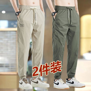 嘉輕干活穿的褲子男春夏建筑工地工人休閑褲百搭大碼耐磨臟汽修勞保褲 卡其+軍綠【兩件裝】 3XL 建議140-160斤