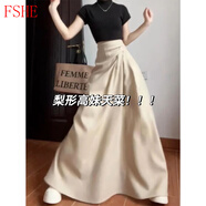 FSHE半身裙長(zhǎng)款女2025新款夏季高腰顯瘦胖mm遮肚a字梨型身材遮胯裙子 杏色半身長(zhǎng)裙 L 建議105-120斤