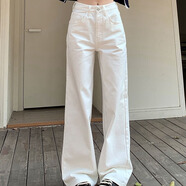 鉑吶苓牛仔褲女白色高腰直筒顯瘦長(zhǎng)褲闊腿寬松夏垂感百搭美式復(fù)古小個(gè)子 女士闊腿牛仔褲【白色】 M 適合98-108斤