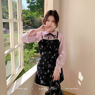 織物豬 藍莓果樹(shù) 韓系碎花吊帶連衣裙女早春紫色襯衫兩件套短裙子 襯衫+吊帶裙 XS (75-85)