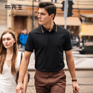 布先生專利領(lǐng)立體精致撞色短袖POLO夏季透氣商務(wù)T恤 鋼琴黑  L (175) 