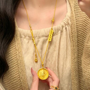 京佳胖東來(lái)同款五帝錢(qián)項鏈黃金色五帝幣黃財神流蘇復古風(fēng)轉運珠五路財 葫蘆五帝錢(qián)黃財神項鏈