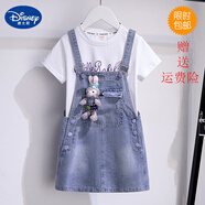 迪士尼（Disney）女童夏季牛仔背帶裙套裝品牌新款中大童洋氣卡通短袖星黛露連衣裙 純棉T恤+牛仔背帶裙套裝現(xiàn)貨 120cm適合110-120cm年齡5-6歲