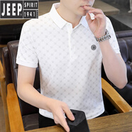 JEEP SPIRIT翻領(lǐng)短袖T恤男士冰絲夏裝2025新款潮流修身POLO衫男裝半袖上衣服 1027白色 M 165
