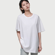 蒙斯朗瑞短袖t恤女夏季中長款純棉T恤衫半袖寬松遮臀女裝圓領(lǐng)男友風(fēng)上衣潮 白色 均碼 (建議90-150斤)