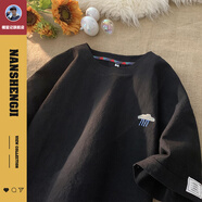 楠笙記刺繡圓領(lǐng)短袖t圖案男大中學(xué)生休閑夏季創(chuàng  )意閃電寬松白色大碼潮牌t 雨點(diǎn) 黑色 4XL