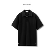 克里斯·博格 KRISBORG BG短袖t恤男2025夏季新款翻領(lǐng)半拉鏈體恤衫潮流休閑簡(jiǎn)約上衣 黑色 M 身高165-175體重110-135