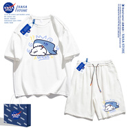 NASA STONE官方聯(lián)名鯊魚(yú)小狗短袖短褲套裝2025夏季t恤男女款百搭運動(dòng)五分褲 白色+白褲子 L