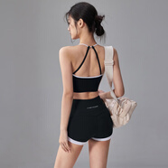 KEJIMITAO歐美ins新款瑜伽服兩件運動(dòng)套裝緊身防震聚攏內衣跑步提臀短褲夏 兩件套裝C 文胸+A款三分褲 M