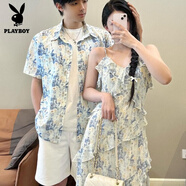 花花公子情侶裝海邊度假減齡2025超火小眾設計感法式度假旅游沙灘裝男襯衫 吊帶長(cháng)裙 M