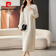 皮爾卡丹（pierre cardin）感寬松羊毛針織內(nèi)搭毛衣裙圓領(lǐng)長款雜色設(shè)計(jì)大版內(nèi)搭連衣裙潮 白色 L