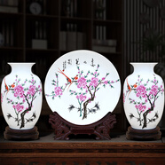 傲世景德鎮(zhèn)瓷器擺件辦公室博古架陶瓷工藝品酒柜玄關客廳電視柜裝飾品 水點桃花三件套+全套底座+證書