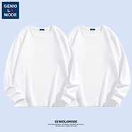 GENIOLAMODE純棉打底衫長袖T恤男純色基礎(chǔ)凈版寬松春秋圓領(lǐng)內(nèi)搭體恤衫 【純棉2件】白+白 XL