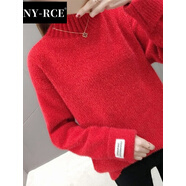 NY-RCENYRCE毛衣女2025冬季新款高品質(zhì)高領(lǐng)加厚寬松款秋冬短款潮流百搭 紅色半高領(lǐng)保暖加厚